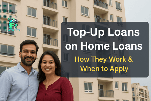 Indian Couple standing front of apartment with text Top-up Loans on Home Loans